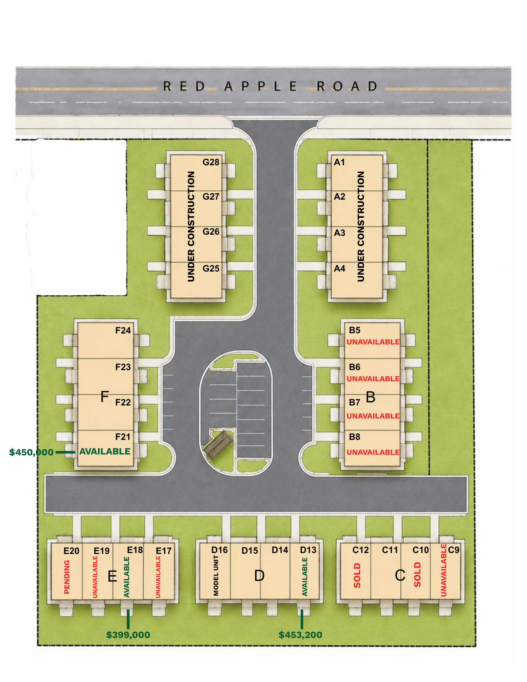 Red Apple Townhomes site plan showing where #D13 sits